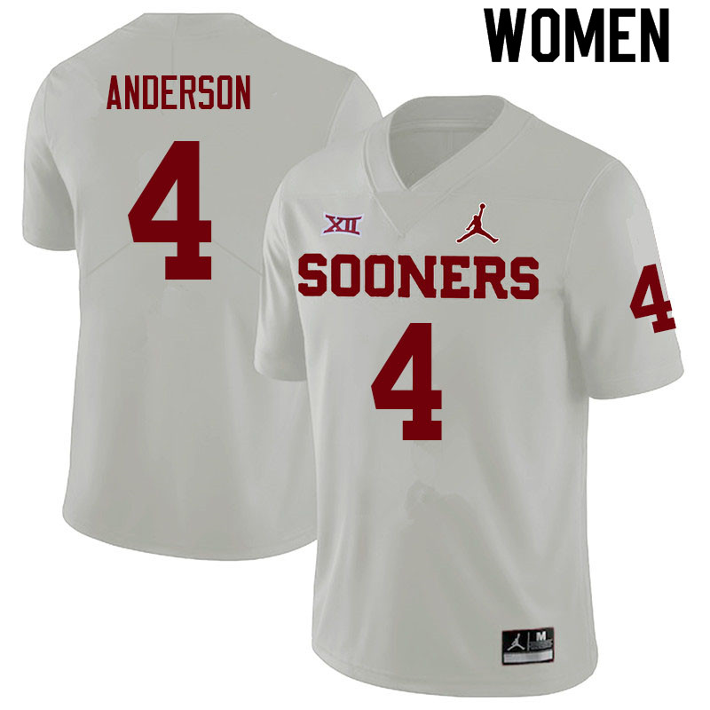 Women #4 Nic Anderson Oklahoma Sooners College Football Jerseys Sale-White - Click Image to Close